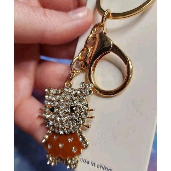 Hello Kitty Brown Dress Rhinestone Keychain With Clip Bling Sanrio Character - Picture 3 of 4